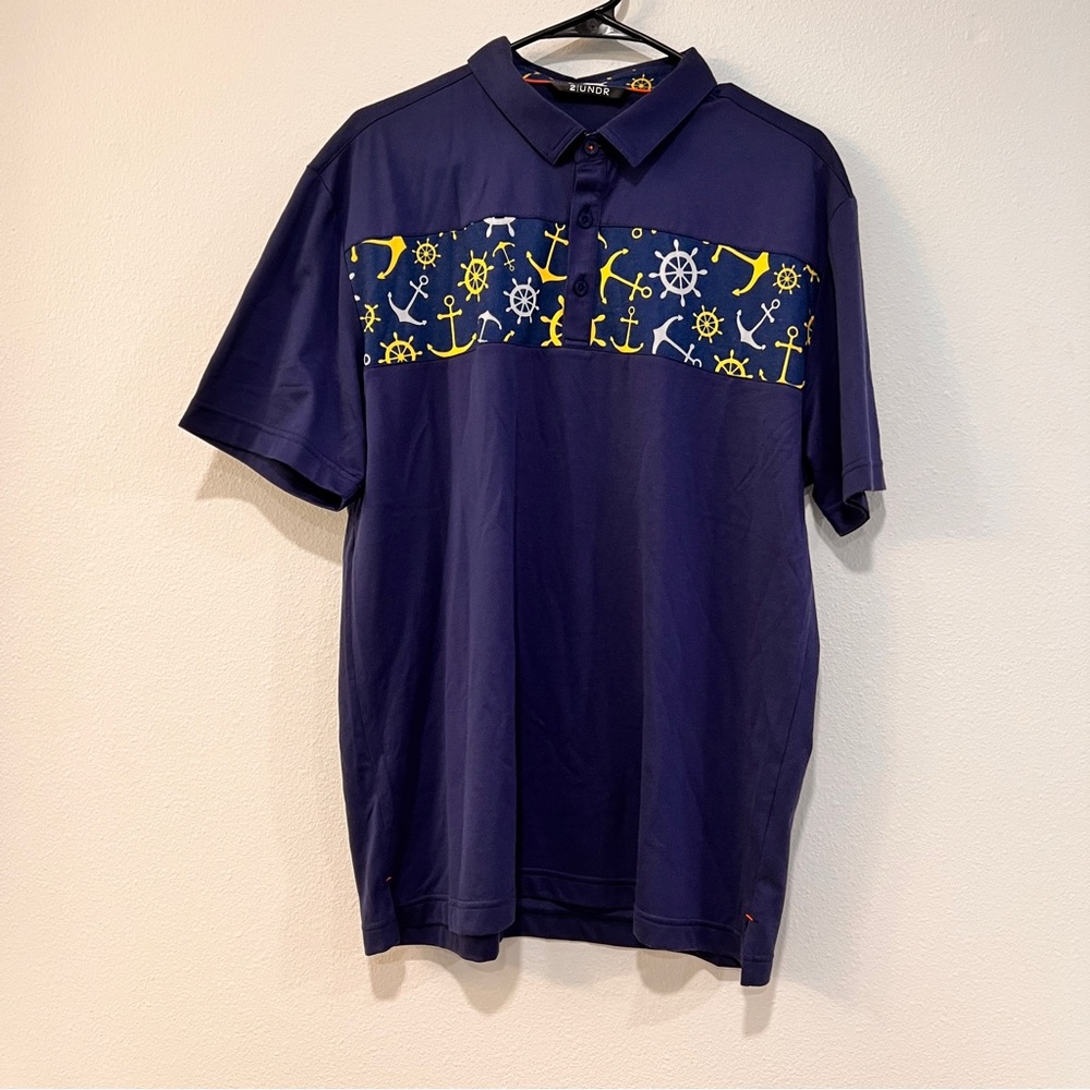2UNDR Men’s Nautical Themed Blue Golf Polo Size L